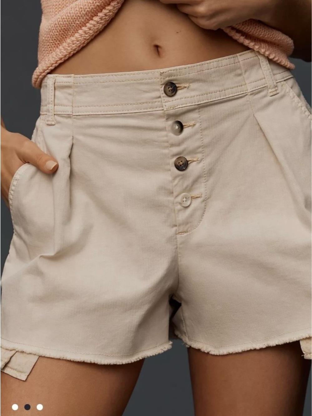 Anthropologie Cream Button-Front High-Rise Shorts